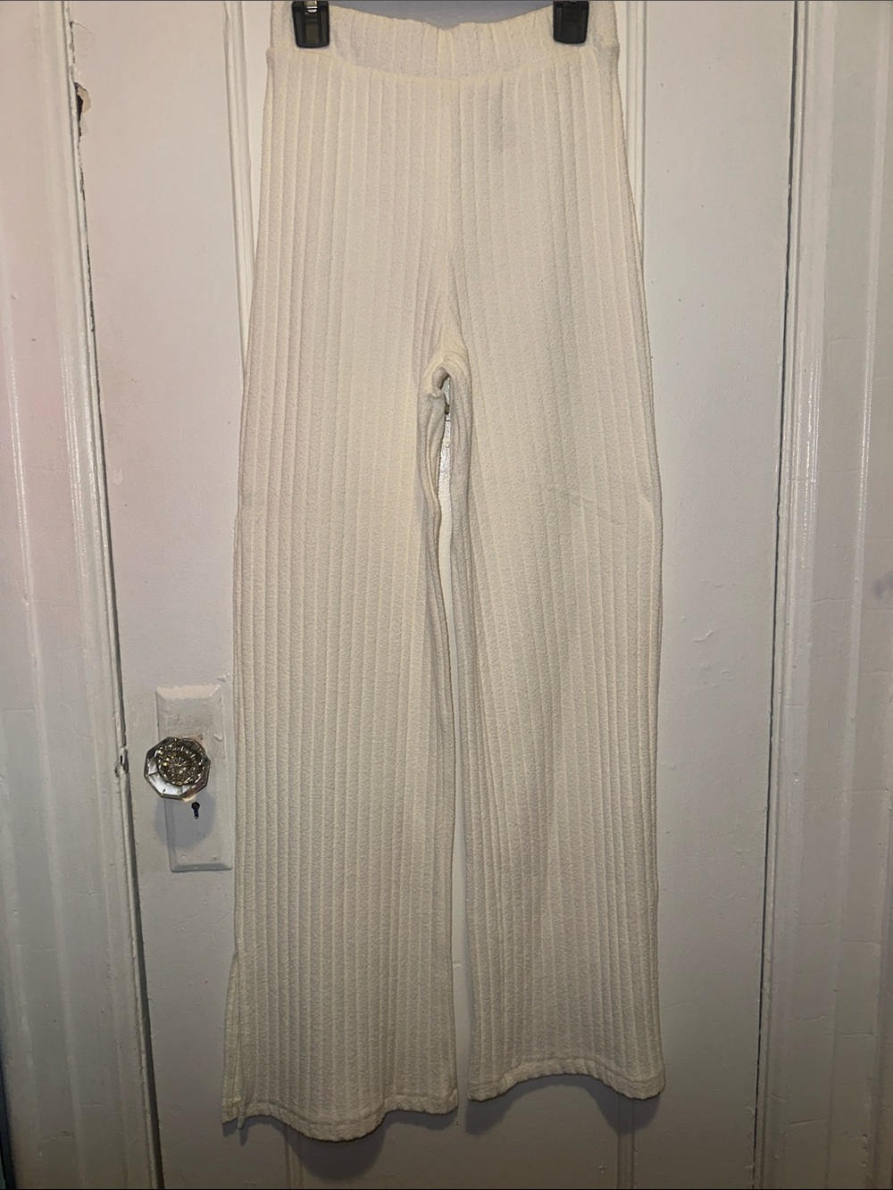 H&M Cream Ribbed Wide-Leg Knit Pants